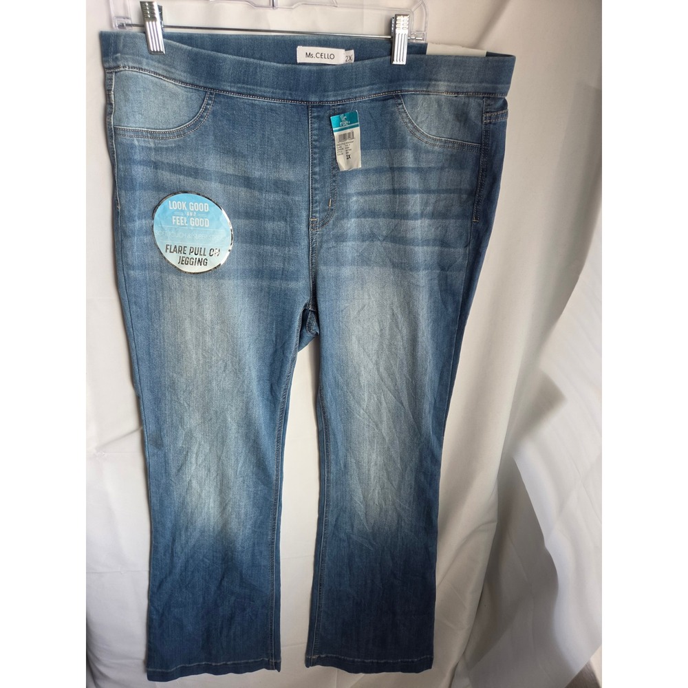 Ms. Cello Flare Pull On Jegging Light Wash Blue Denim Deluxe Comfort